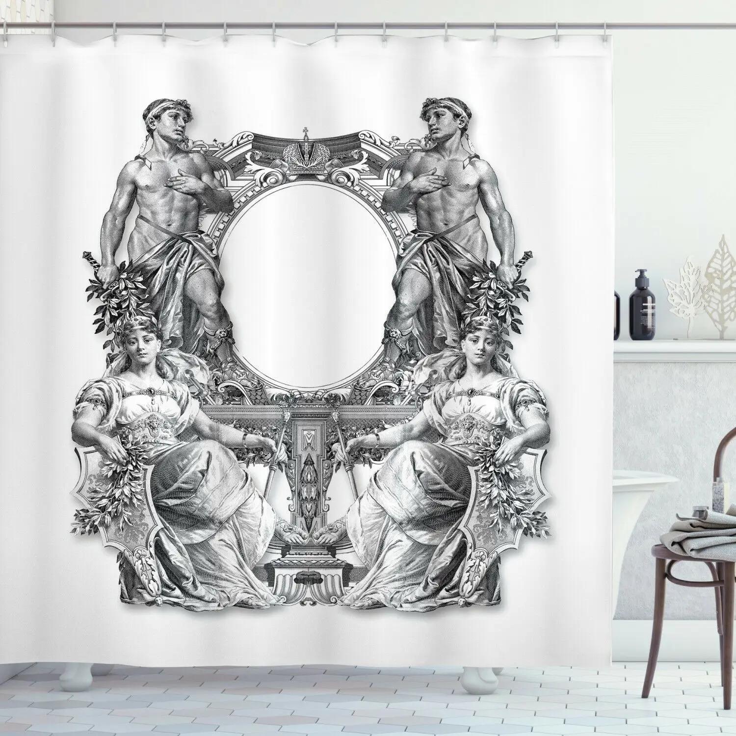 

Victorian Shower Curtain Ladies Clothes History Dress Handbag Feather Gloves Floral Design Baroque Bathroom Curtains With Hooks W60H190(CM)-1 Pcs