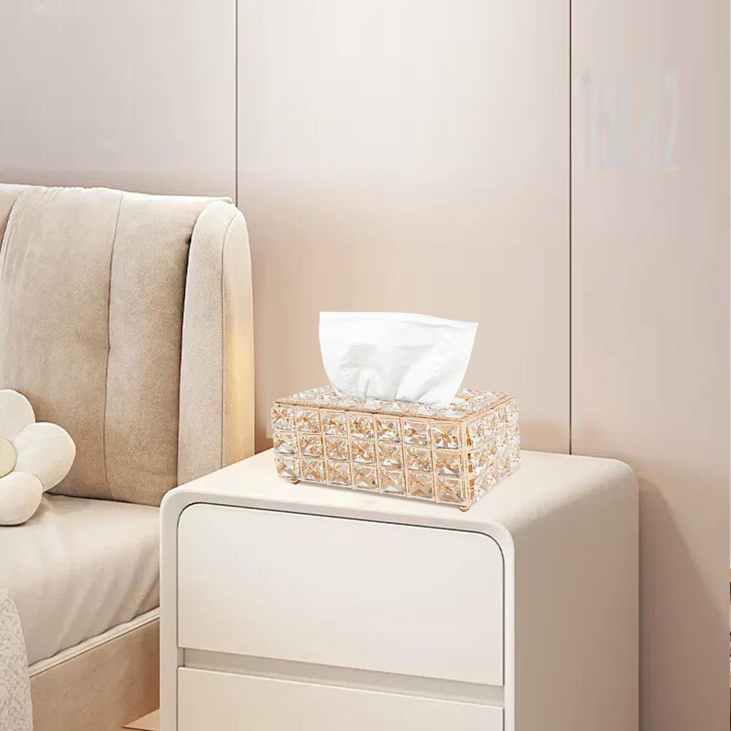Tabletop Crystal Tissue Box 205*12*95cm Paper Box Gold Crystal Napkin Holder for Bathroom Restaurant Dining Room Bedroom