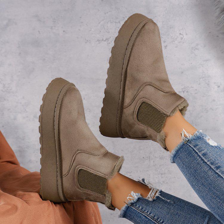 Thick-Soled Flannel Snow Boots with Elastic Band: Solid Color, Casual, and Comfortable