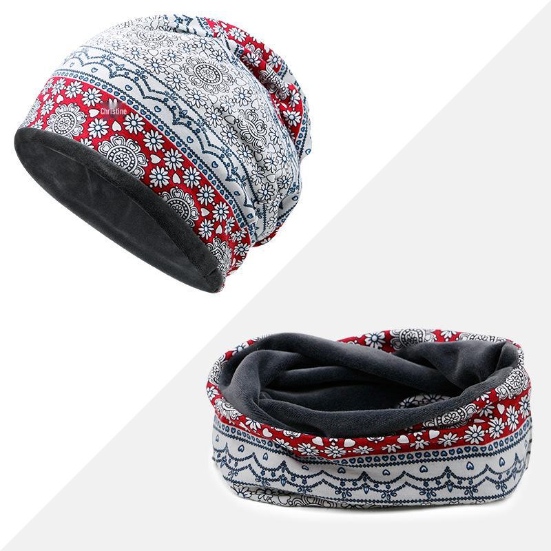 Women's Floral Print Cotton Pullover Hat and Scarf Set for Sun Protection