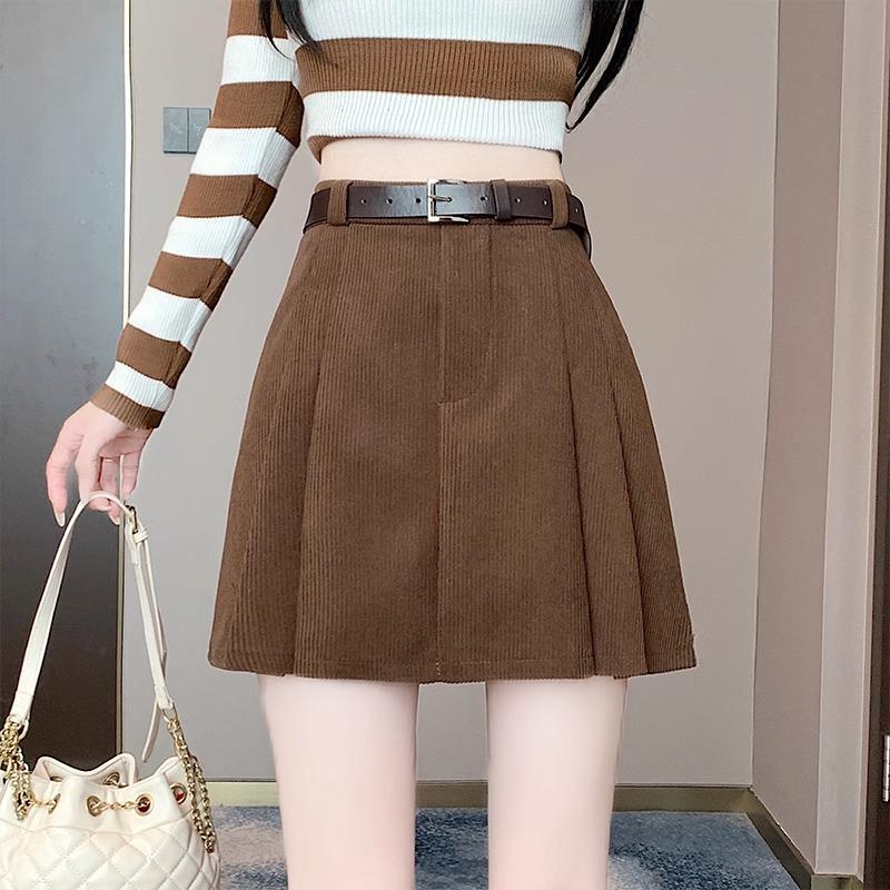 

Women s Khaki Corduroy Pleated Midi Skirt, Autumn/Winter 2024, Petite High Waist A-Line Skirt XL