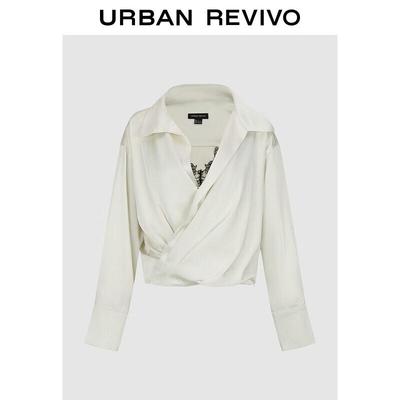 Women's Lace Patchwork Pleated V-Neck Blouse