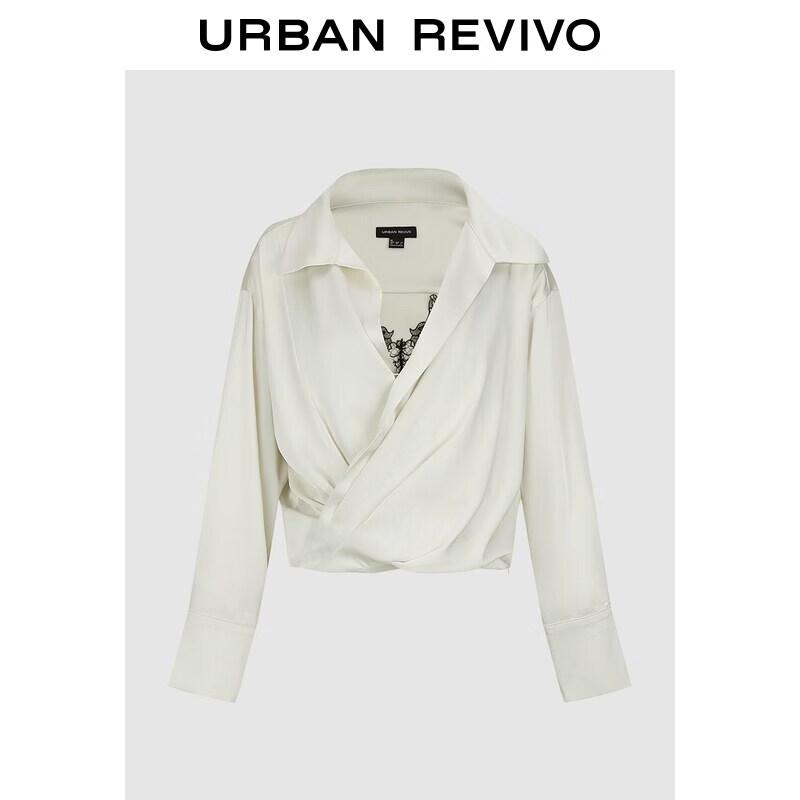 

Women s Lace Patchwork Pleated V-Neck Blouse M