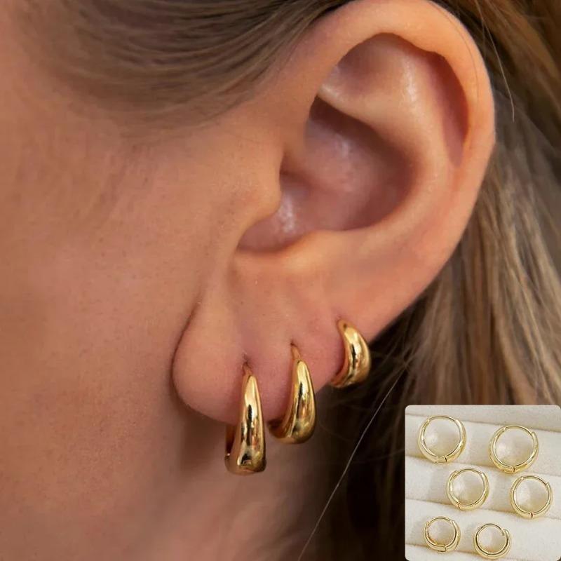 8pz Orecchini Huggie Cerchio in Acciaio Inossidabile Moda con Cristalli per Donna Placcati Oro Orecchini a Cerchio Pendenti Gioielli Punk Regali