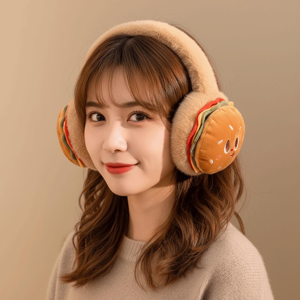 Plush Hamburger Ear Warmer Thickened Cold Protection Earmuffs Warm Plush Funny Ear Cover  Student