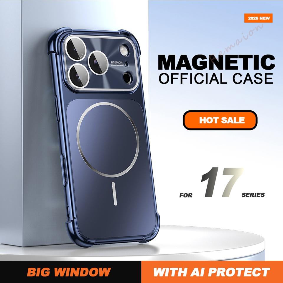 Magnetic Phone Case For iPhone 17 13 14 15 16 Pro Max Air Magsafe Official Big Windows Shockproof Protector Cover