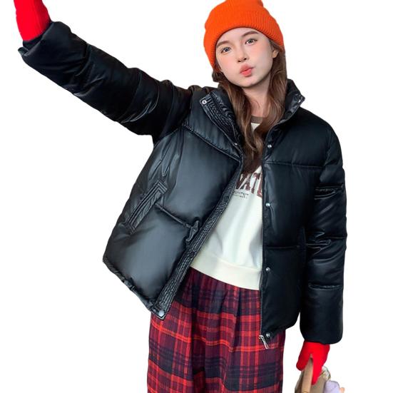 Winter Down Coat Thickened Padded Stand Collar Pockets Zipper Closure Pockets Windproof Heat Retention Short Type Cold Weather Outwear Cotton Jacket