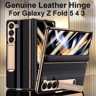 Genuine Leather Cases for Samsung Galaxy Z Fold 6 5 Hinge Magnetic Plating Case Fold 4 3 360 Full Protector Kickstand Protection Cover