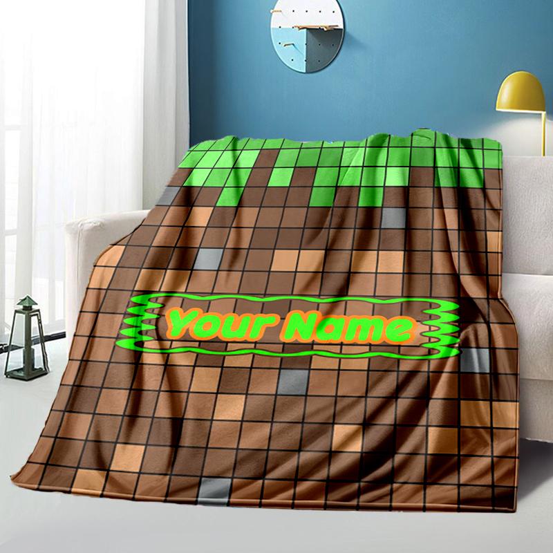 1PC Custom Name Pixel Art Adventure flannel blanket versatile,all-season throw suitable for the living room,bedroom,camping,travel,and gift