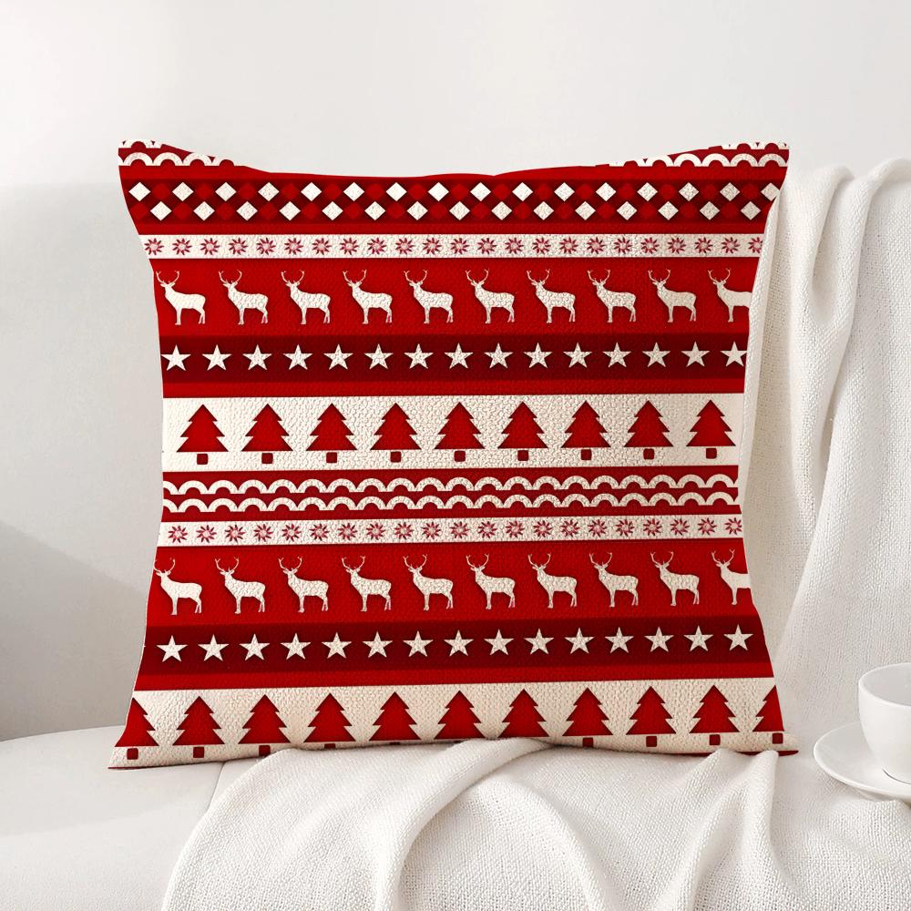 

Christmas Striped Plaid Printed Red Cushion Cover Natural Linen Organic Fabric DoubleSided Printing Sofa Home Decor Breathable 30X30cm