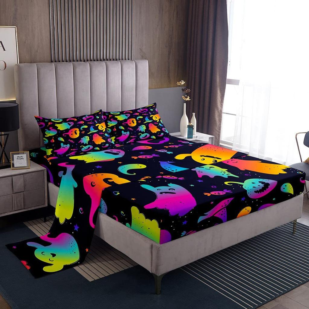 Cartoon mushroom pattern mattress four-piece bedding set bedroom dormitory bedding decoration