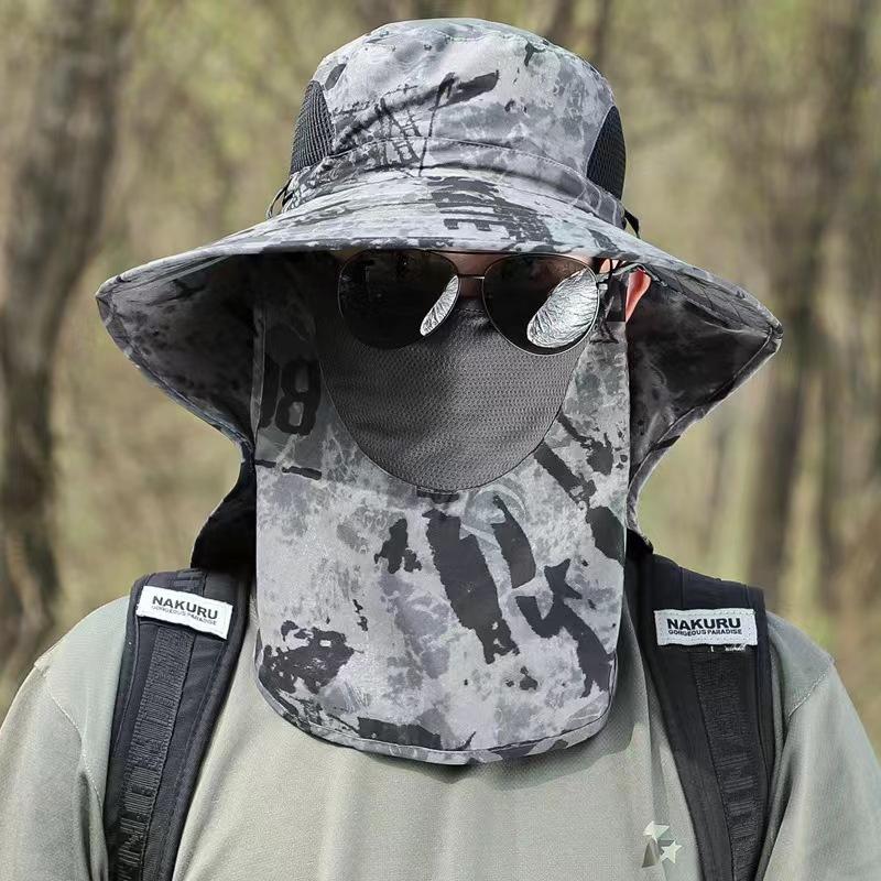 Eimerhut Herren Sommer Outdoor Hut Sonnenschutz Gesichtsmaske Sonnenschutzhut Große Krempe Herren Sonnenhut
