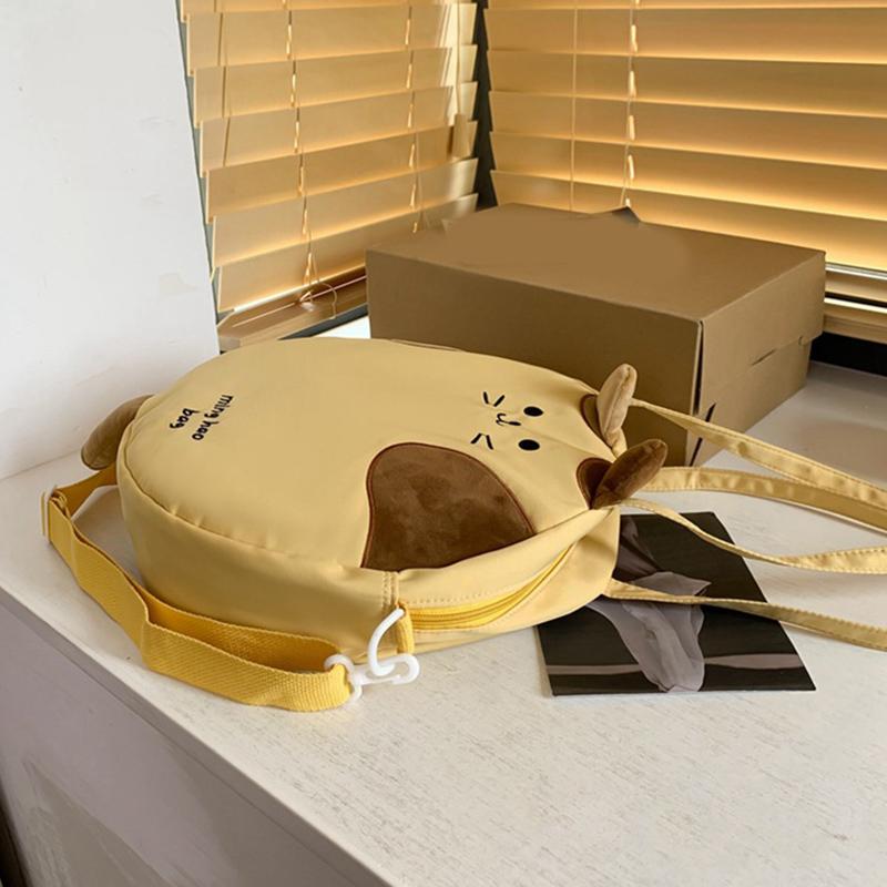 2025 New Leisure Fashion Embroidered Large Capacity Shoulder Bag Cute Cartoon Cat Commuter Canvas Small Round Bag