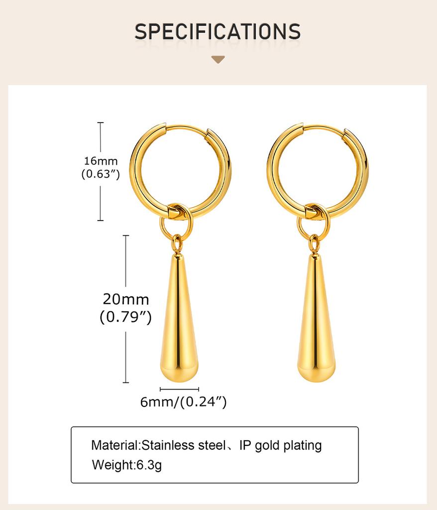 Long Water Drop Dangle Huggie Hoop Earrings for Women, Stainless Steel Teardrop Earrings Non Tarnish