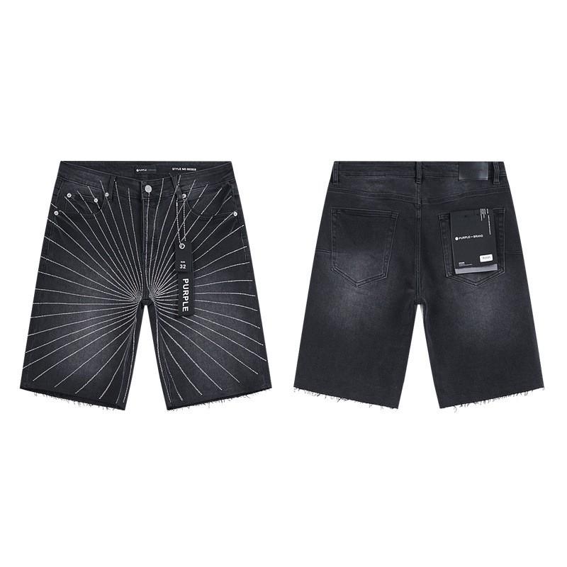 Purple Jeans Streetwear Loose Fit Denim Shorts Men Women Mid-Rise Straight Cut With Embroidery Stone Wash