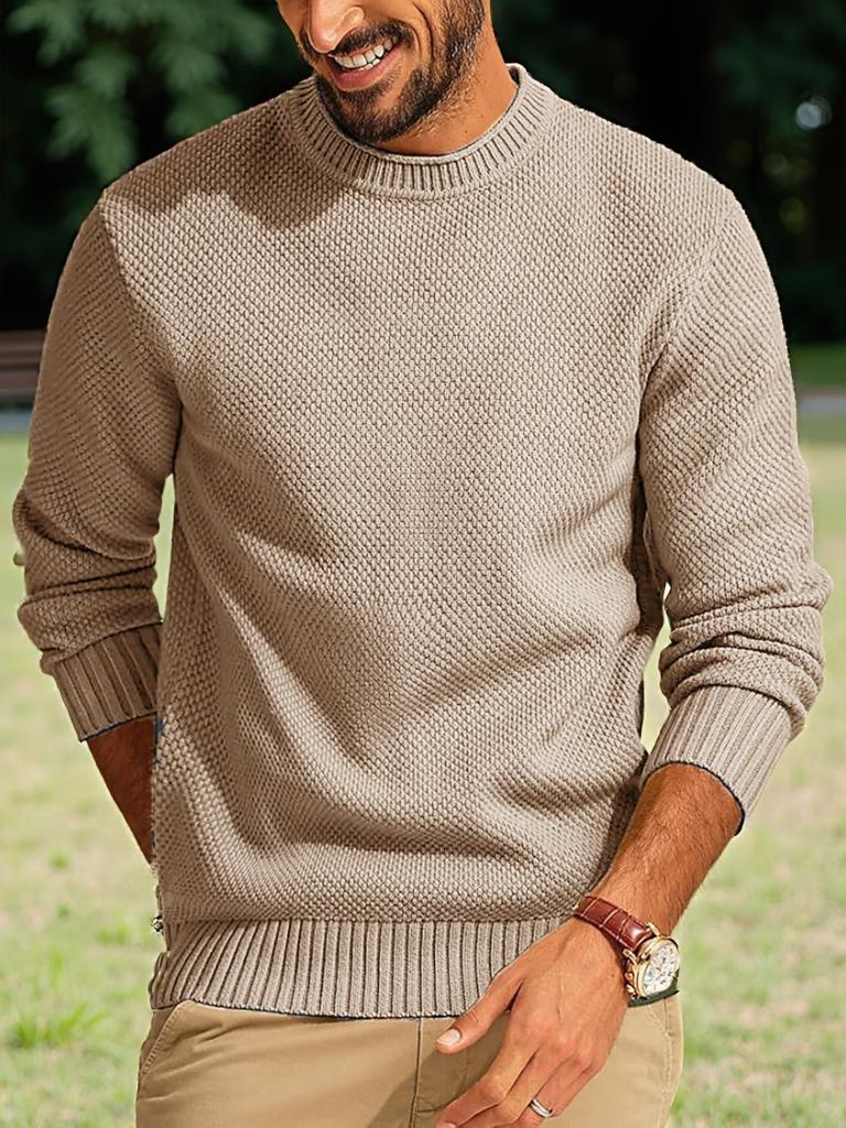 Herr Outdoor Casual Lös Enfärgad Rundhals Tröja Pullover Stickat