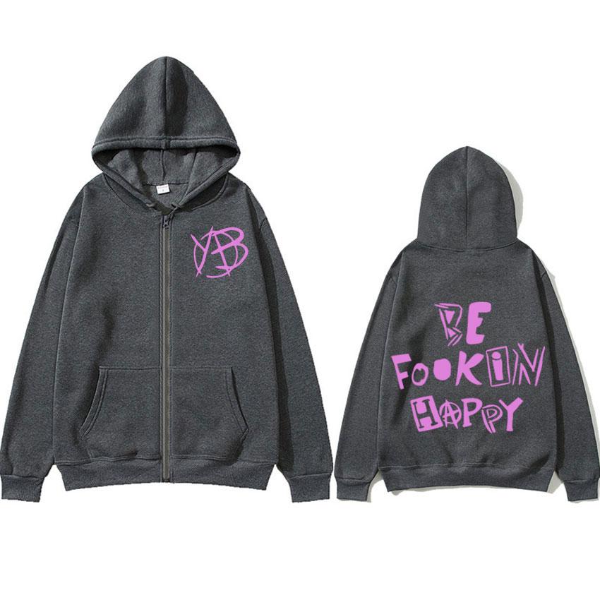 Rocksänger Yungblud Be Fookin Happy Reißverschluss-Hoodies Herrenbekleidung Hipster Übergroß Zip Up Ästhetisches Sweatshirt Gemütliche Jacke Mantel