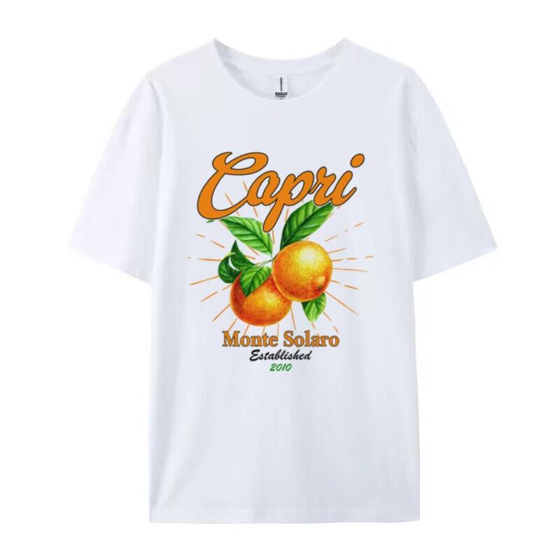 Retro Capri Orange T-Shirts für Damen Niedliche Obstgrafik-T-Shirts Kurzarm Locker Italien Urlaubs-T-Shirt Vintage Ästhetische Oberteile