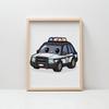 Police Car Poster Police Car Poster, 30X40 Cm, White Wooden Frame, 230 Gsm Matte Paper