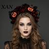 Photogenic Headband For Women Halloween Floral Headband, Handmade 3D Shape Widened Fit Seasonal Festive Headwear Hair Hoop, Non-Slip with Pumpkin