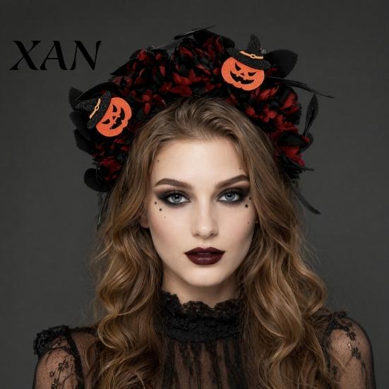 Photogenic Headband For Women Halloween Floral Headband, Handmade 3D Shape Widened Fit Seasonal Festive Headwear Hair Hoop, Non-Slip with Pumpkin