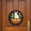 Round Happy Easter Door Sign Wooden Hanging Wood Sign Craft Ornament Egg Door Pendants  Wall