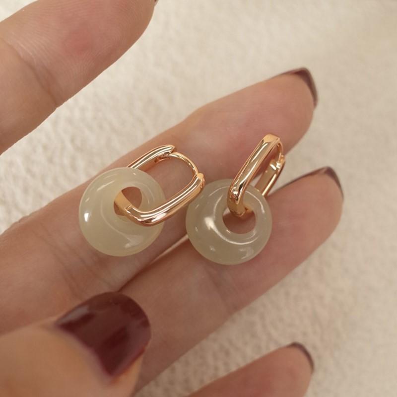 Elegant Imitation Hotan Jade Hoop Earrings for Women Temperament Party Earring Jewelry Gifts