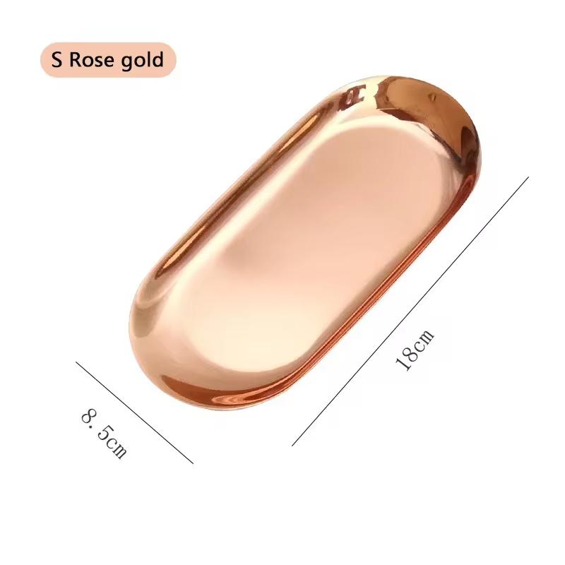 Nordic Gold Oval Plate Jewelry Box Key Tray Stainless Steel Metal Multi-functional Creative Fruit Dried Fruit Storage Tray