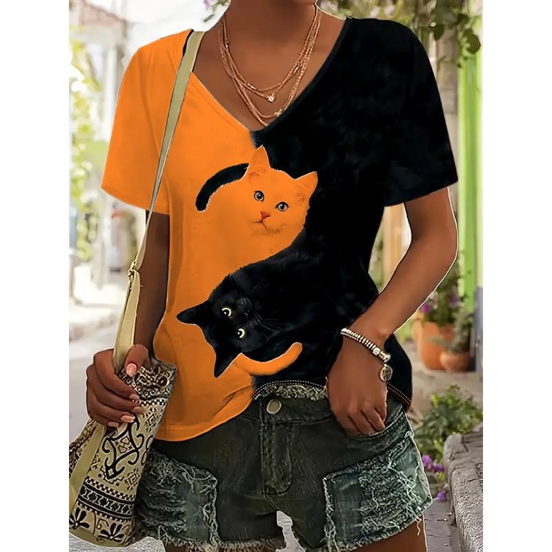 

Fashionable Women s V-neck Casual Short Sleeved T-shirt,Rretro Sports Style Casual Sportswear 2XL