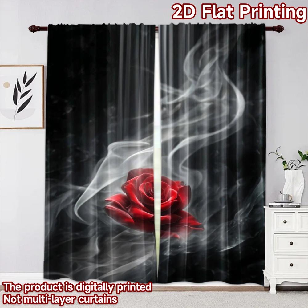 2D flat printing 2pcs Curtain Window Curtains Mystical Red Rose Digital Printed Polyester Drapes Family Party Use for Living