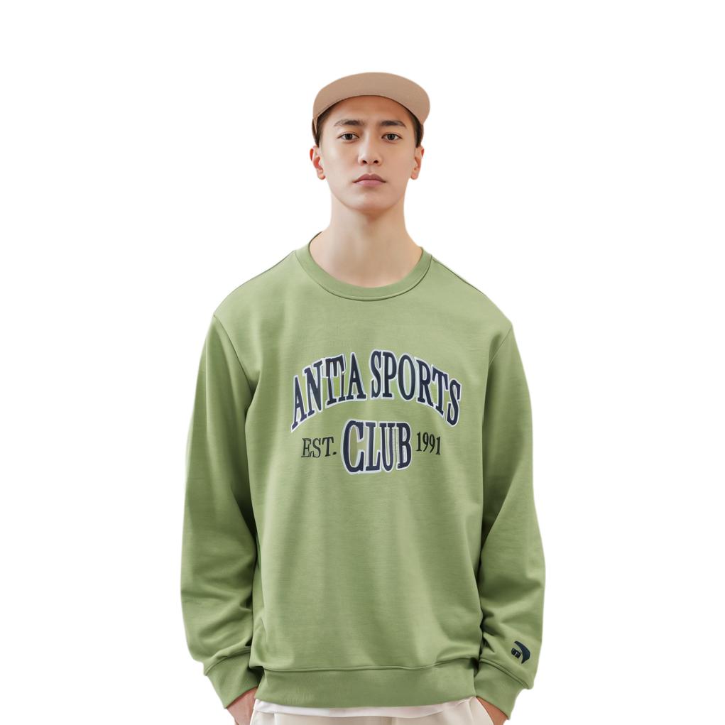Anta Comfortable Casual Loose Fit Round Neck Letter Print Long Sleeve Sweatshirt Men Sweatshirt Gray Green 152438701-2
