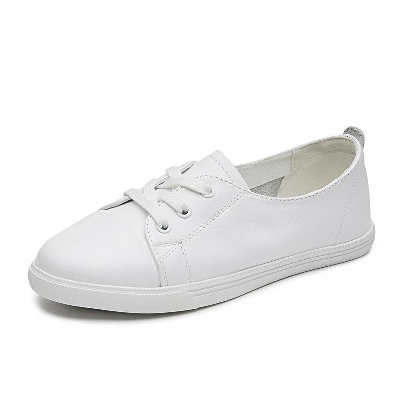 [Cowhide version] Shallow mouth little white shoes women's spring one-pedal women's shoes new sports and leisure flat baseplate shoes