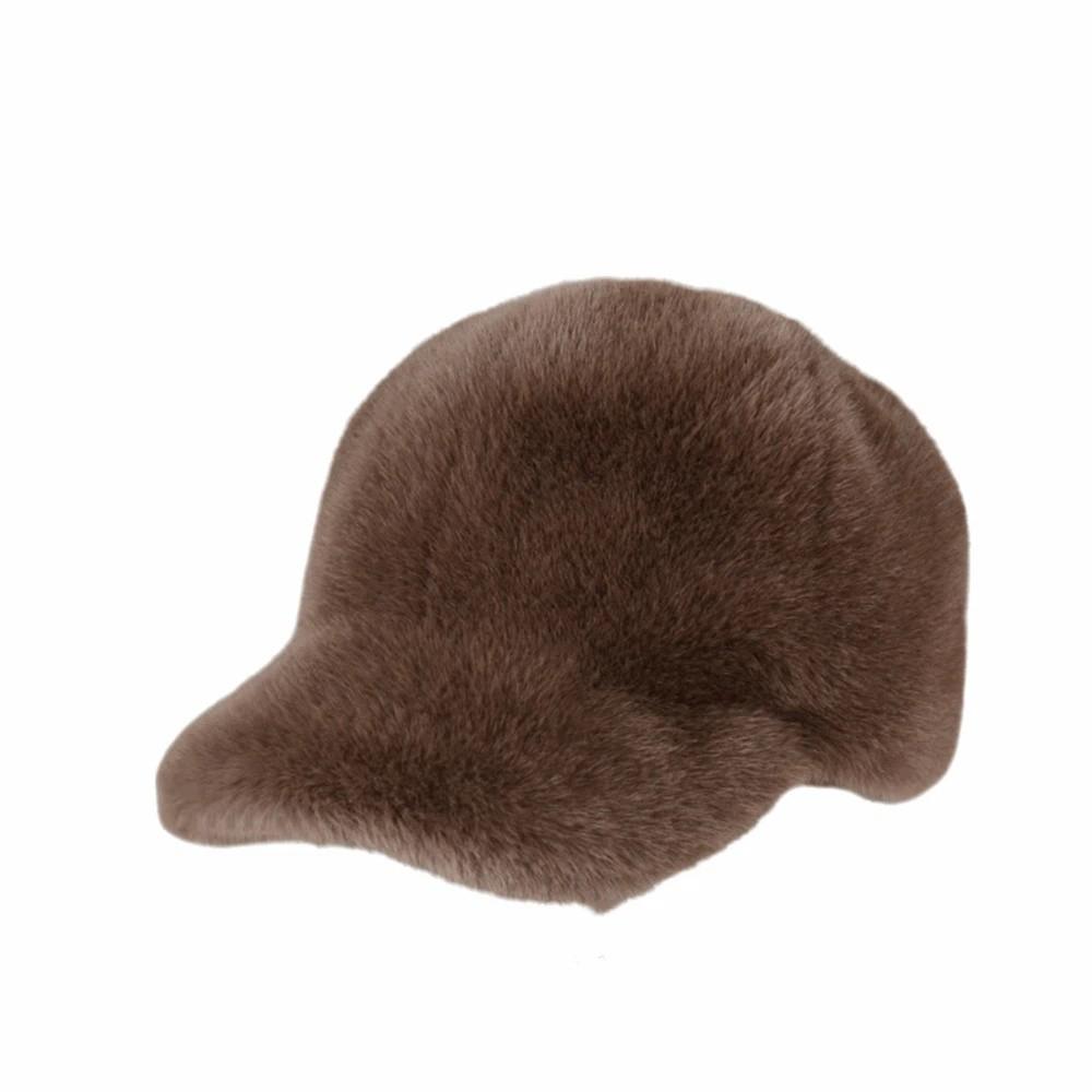 Solid Color Faux Fur Duckbill Hat Thickened Warm Plush Hat Casual Fluffy Baseball Hat Outdoor