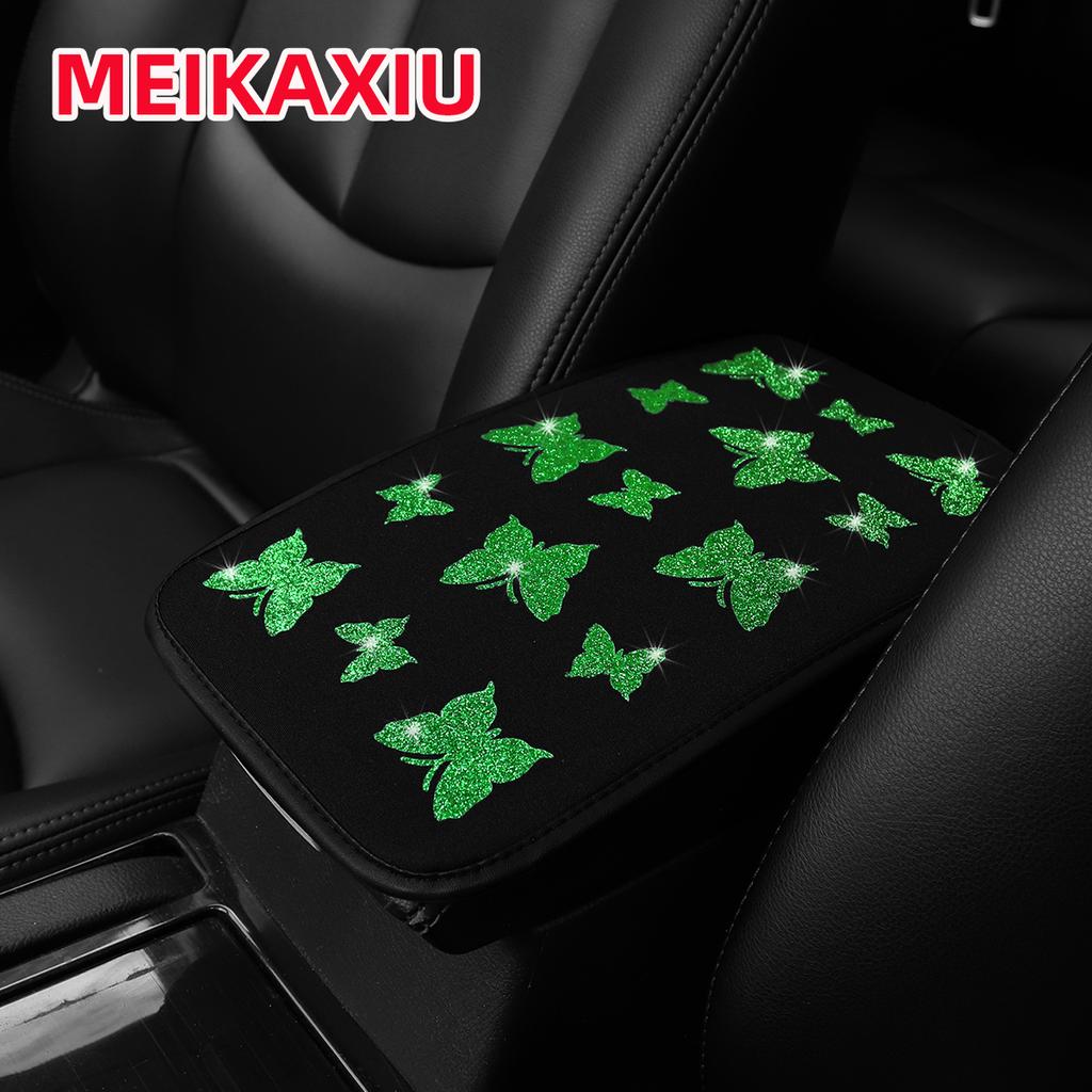 1 Beautiful Butterfly Glitter Blingbling Fabric Waterproof Car Armrest Pad 12.6 "X7.5" Car Accessories for Women
