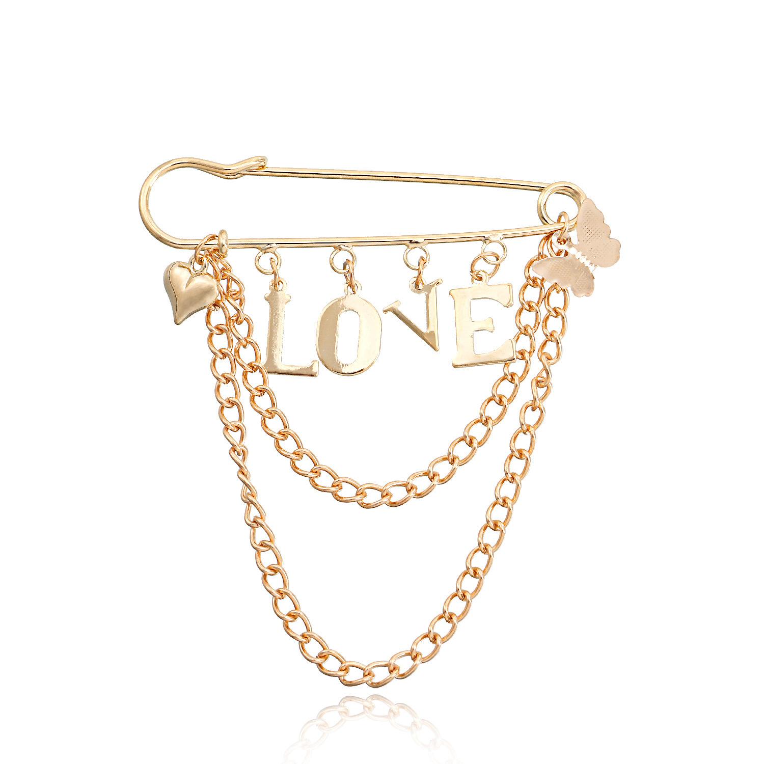 Valentine s Day letters LOVE love fringed pendant brooch accessories geometric pin pendant золотой