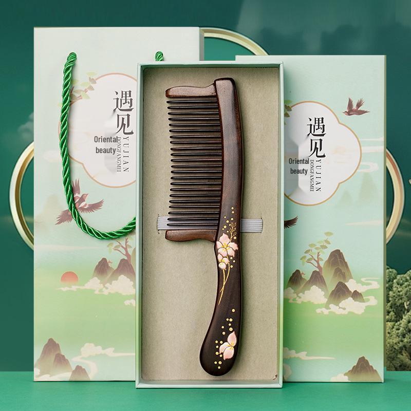 Fioletowe drzewo sandałowe Rzeźbiony drewniany grzebień Pudełko prezentowe - Wysokiej klasy prezent na ślub i Dzień Matki