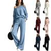 Completo casual da donna a 2 pezzi: top a manica lunga off-shoulder e pantaloni a gamba larga