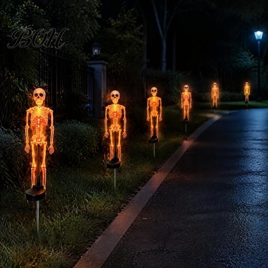 Realistic Skeleton Stakes for Yard 2Pcs Solar Stake Light, Halloween Glowing Figurine, Waterproof Festive Garden Decor Trick or Treat Outdoor