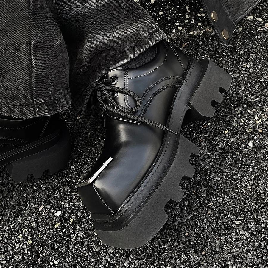 Pantofi din piele cu vârf pătrat cu design original pentru bărbați, la modă, nișă heavy metal întunecat, pantofi Derby cu deget mare, pentru navetă, muncă, timp liber