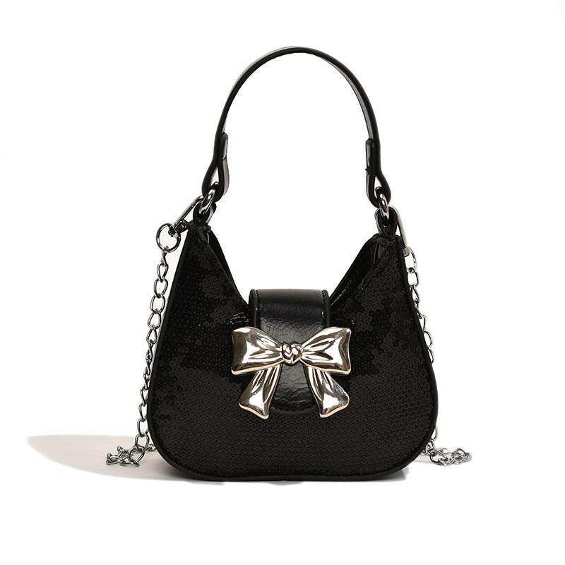 Stylish Sequin Butterfly Knot Kids Handbag Adorable Crossbody Bag For Preschoolers чёрный