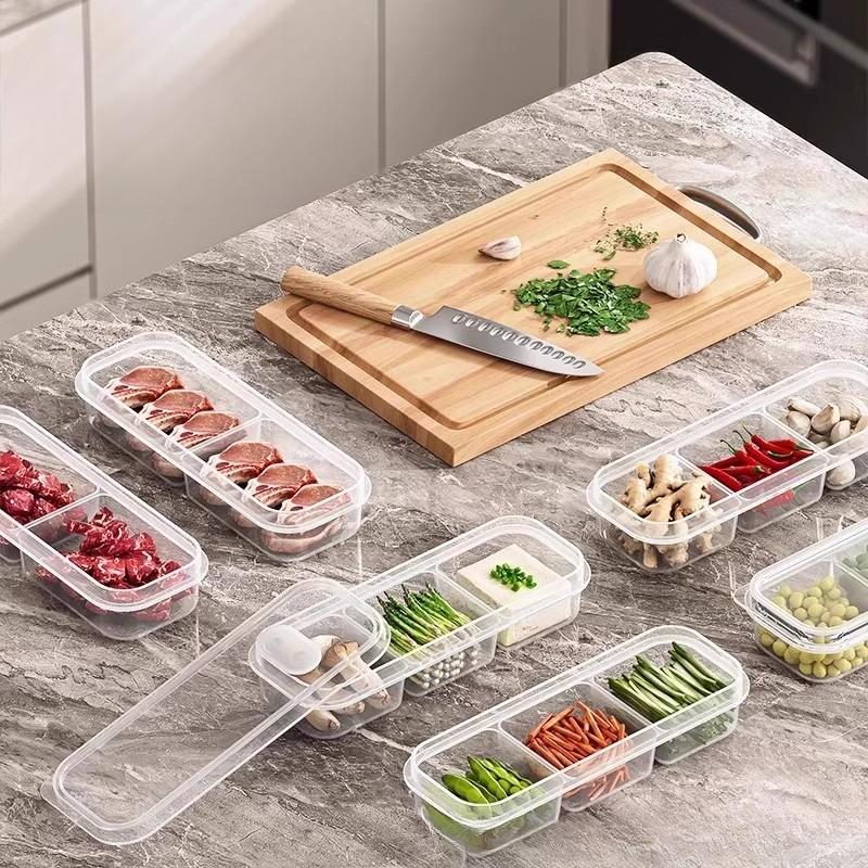 Refrigerator Storage Box - Narrow Slot Compartmentalized Fresh Food Box - Freezer Meat Box - Food Storage and Portioning Box - Vegetable Box