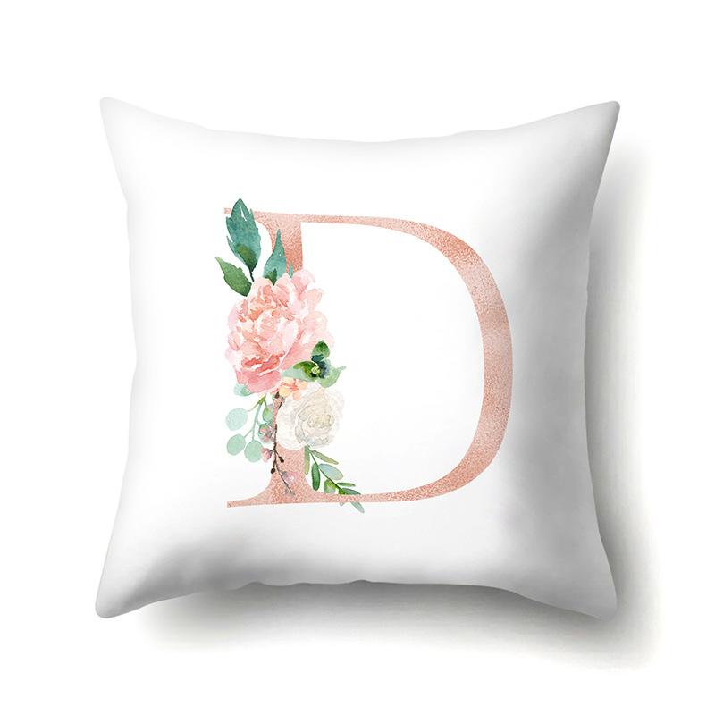 Polyester Pillowcase Home Pink Floral Decorative Print Pillowcase 26 English Letter Cushion Cover