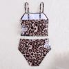Girls Two Piece Bikini Set with Adjustable Straps and Floral Leopard Print Swimwear for Kids Summer Beach Pool Wear