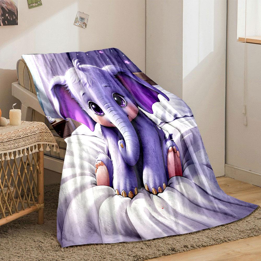 Cute Baby Elephant on Cozy Bed print blanket soft and cozy perfect for the living room bed sofa or a nap,gift