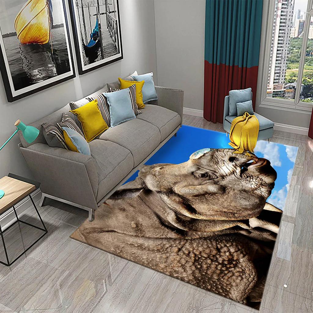 3D Rhino Carpet for Bedroom Living Room Decoration Area Mats Outdoor Rug Play Mats Kitchen Bathroom Door Entrance Non-slip Rugs