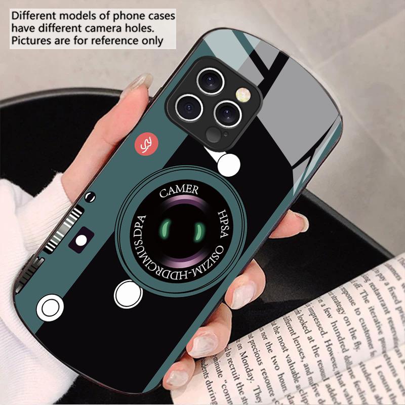Dark Green Camera Pattern For iPhone 16 15 14 13 Plus 12 Mini 11 Pro Max XR Xs Max X 7 8 6 6S 2022 Elliptical Glass Phone Case