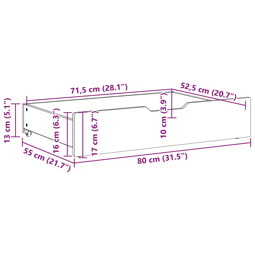 Vidaxl Szuflady Pod Łóżko, 2 Szt., Białe, 80X55X16 Cm, Drewno Sosnowe