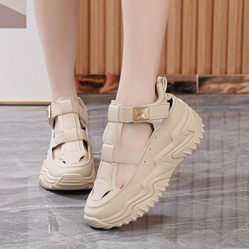 Roman Sandals Women's New Spring and Summer 2025 Versatile Hollow Soft Leather Outer Wear Sports Casual Thick-soled Hole Sandals