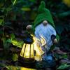 Garden Gnome Solar Light Dwarf Statue Holding Solar Lantern Flocked