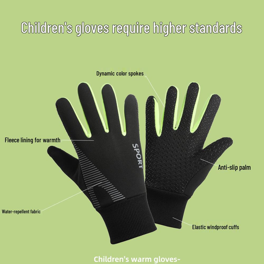 Boys' Winter Cycling Gloves: Windproof, Waterproof, Plush Lined, Touchscreen Compatible, Full-Finger Design for Cold Protection